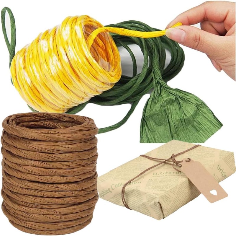 ALLWSLucky 15Yard Raffia Paper Ribbon, 4mm Paper String Colorful Twisted Paper Craft Rope Wrapping Ribbon for DIY Making Flower Basket, Gift Wrapping,Party Decor (Coffee Color) - Image 2
